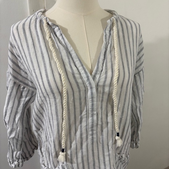 J. Crew Beach Coverup Linen Blend Gray White Striped Women Sz XS Preppy Nautical - Picture 2 of 11